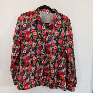 Floral Poppy Button-Up Blouse Coral, Butter Yellow, Rainbow Sz L Teacher Spring